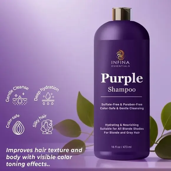 Purple Shampoo for Blondes, Gray, Brassy & Color Treated Hair, Sulfate Free, Enr - Picture 5 of 7